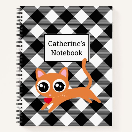 カスタムブラック&ホワイトバッファロープリドオレンジ子猫 ノートブック (正面)