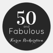 カスタムブラック&ホワイト50&素晴らしい誕生日パーティー ラウンドシール (正面)