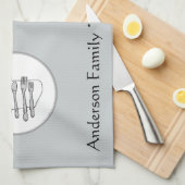 カスタムブラック、ホワイト、グレーシルバーウェアデザイン キッチンタオル (四つ折り)