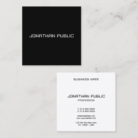 カスタムブラック&ホワモダンイエレガントシンプルテンプレート スクエア名刺 (正面/裏面)