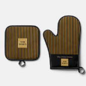 カスタムブラック&金ゴールドストライプ 鍋つかみ&鍋敷きセット (正面)