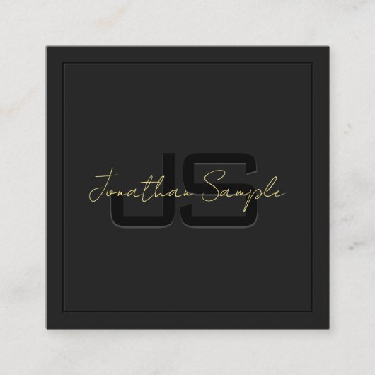 カスタムブラック&金ゴールドテンプレートモノグラエレガントム スクエア名刺 (正面)