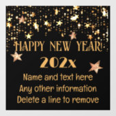 カスタムブラック&金ゴールドハッピーニューイヤー12x12 ウィンドウサイン (シート)