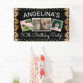 カスタムブラック&金ゴールドフォトバースデーパーティー 横断幕 (インサイチュ)