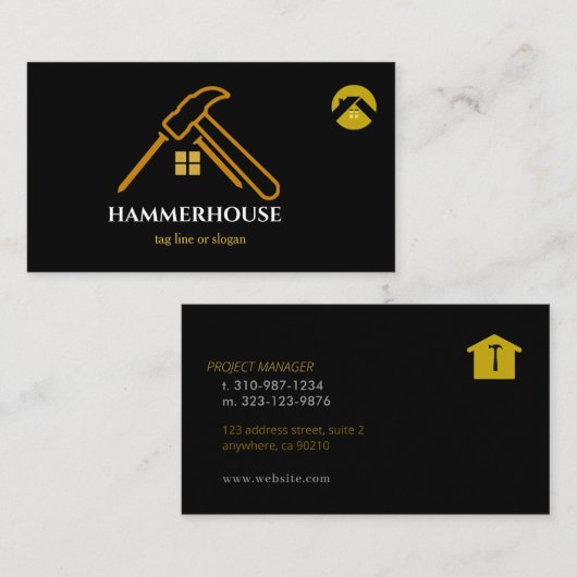 カスタムブラック+金ゴールドホーム建物建築ルクス 名刺 (正面/裏面)