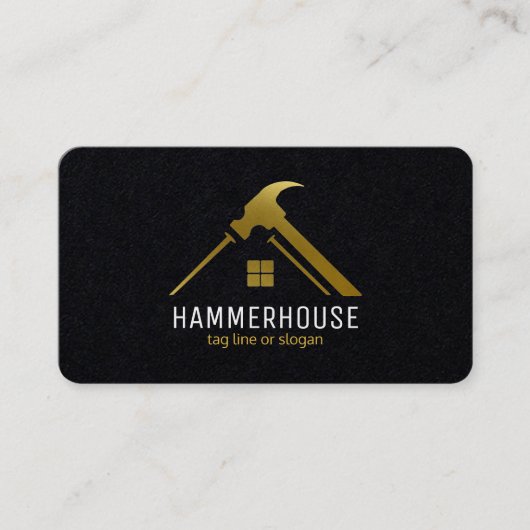 カスタムブラック+金ゴールドホーム建物建築ルクス 名刺 (正面)