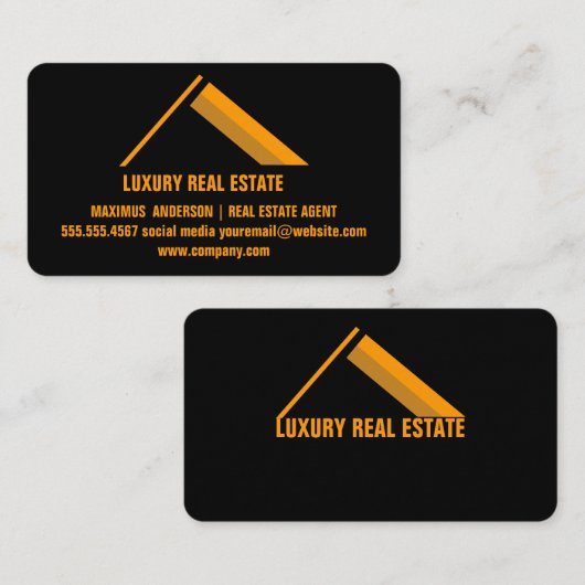 カスタムブラック+金ゴールドホーム建物建築ルクス 名刺 (正面/裏面)