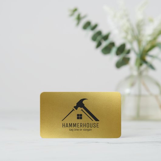 カスタムブラック+金ゴールドホーム建築ハンマー爪、 ネイル 名刺 (スタンド正面)