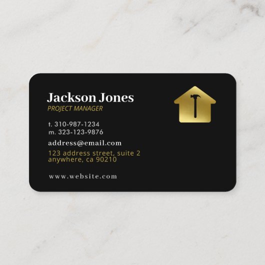 カスタムブラック+金ゴールドホーム建築ハンマー爪、 ネイル 名刺 (裏面)