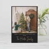 カスタムブラック&金ゴールドミニマリストArch Family写真 シーズンカード (スタンド正面)