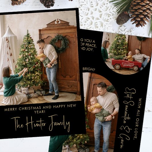 カスタムブラック&金ゴールドミニマリストArch Family写真 シーズンカード