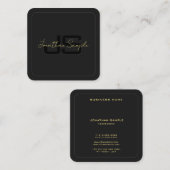 カスタムブラック&金ゴールドモノグラエレガントムイニシャル スクエア名刺 (正面/裏面)