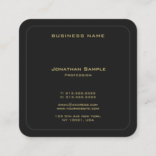 カスタムブラック&金ゴールドモノグラエレガントムイニシャル スクエア名刺 (裏面)