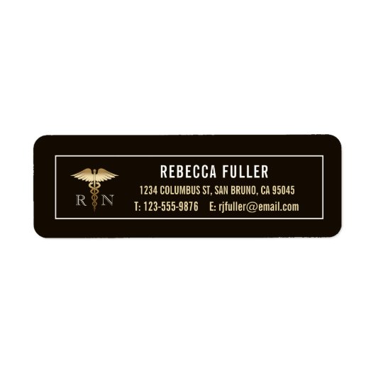 カスタムブラック&金ゴールド看護アドレス ラベル (正面)