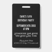 カスタムブラックVIPパスバースデーパーティー招待 バッジ (裏面)