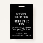 カスタムブラックVIPパスバースデーパーティー招待 バッジ (裏面)
