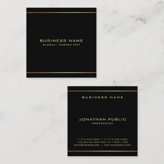 カスタムブラッスタイリッシュク&金ゴールドテンプレートプロフェッショナル スクエア名刺 (正面/裏面)