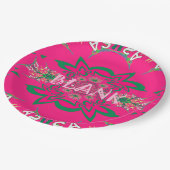 カスタムブランク引用ピンク花柄紙皿 ペーパープレート (アングル)