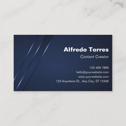 カスタムブランドのダークブルーモダンコンテンツ作成者 名刺 (裏面)