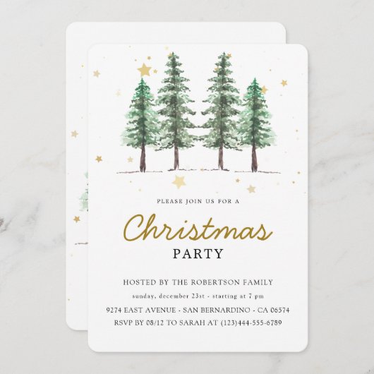 カスタムブランドエレガントクリスマスホリデーパーティー 招待状 (正面/裏面)