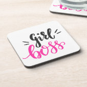 カスタムブランドガールボスタイポグラフィピンクブラック コースター (左側)