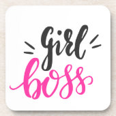 カスタムブランドガールボスタイポグラフィピンクブラック コースター (正面)