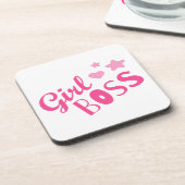 カスタムブランドガールボスタイポグラフィピンクブラック コースター (左側)