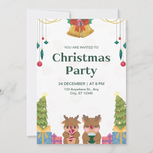 カスタムブランドグリーンウォーター色クリスマスパーティー 招待状 (正面)