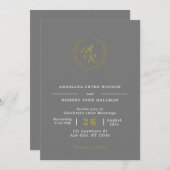 カスタムブランドグレーと金ゴールドエレガントな結婚式 招待状 (正面/裏面)