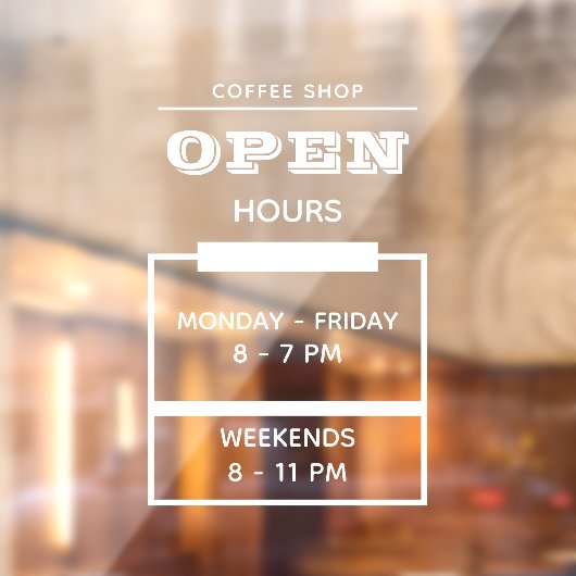 カスタムブランドシンプルホワイトコーヒーショップ営業時間 ウィンドウサイン (シート2)