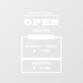 カスタムブランドシンプルホワイトコーヒーショップ営業時間 ウィンドウサイン (シート)