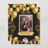 カスタムブランドブラック金ゴールドラグジュアリーハッピーバースデー シーズンカード (正面/裏面)