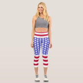 カスタムブランド愛国的なスターとストライプカプリ カプリレギンス (正面)
