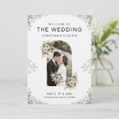 カスタムブランド灰色フローラ水結婚色 招待状 (スタンド正面)