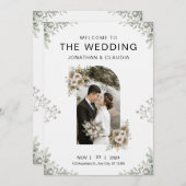 カスタムブランド灰色フローラ水結婚色 招待状 (正面/裏面)