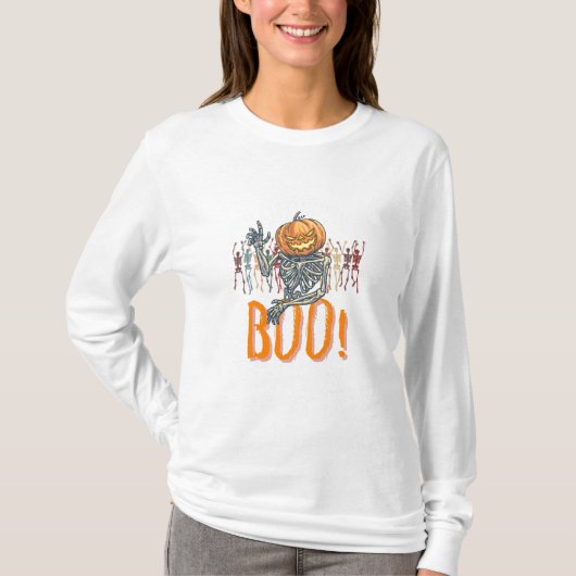 カスタムブランド白とオレンジグランジハロウィーン Tシャツ (正面)
