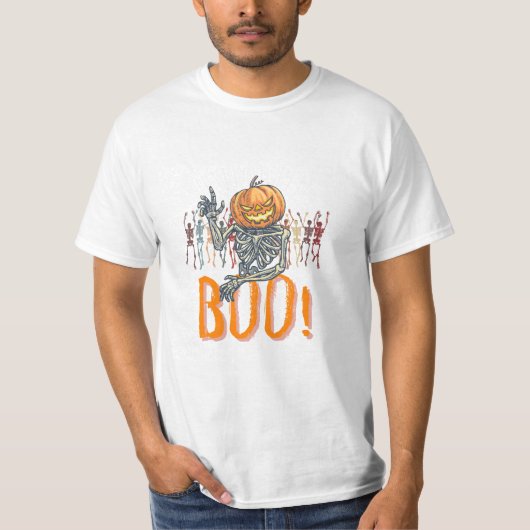 カスタムブランド白とオレンジグランジハロウィーン Tシャツ (正面)