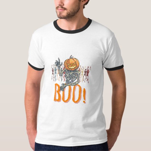 カスタムブランド白とオレンジグランジハロウィーン Tシャツ (正面)