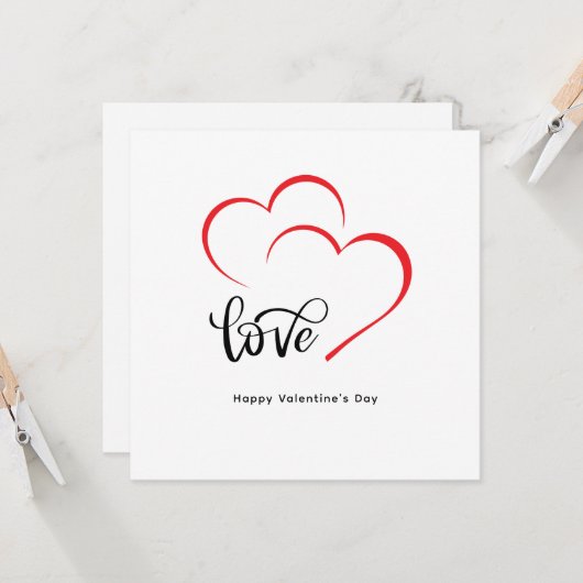 カスタムブランド赤ブラックミニマル主義バレンタインデー 招待状 (正面/裏面インサイチュ)