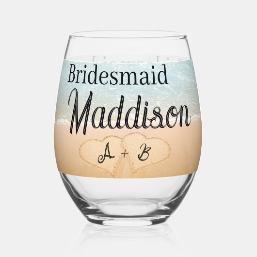 カスタムブリデスメイドギフトビーチ結婚式ハート砂 ステムなしワイングラス (正面)