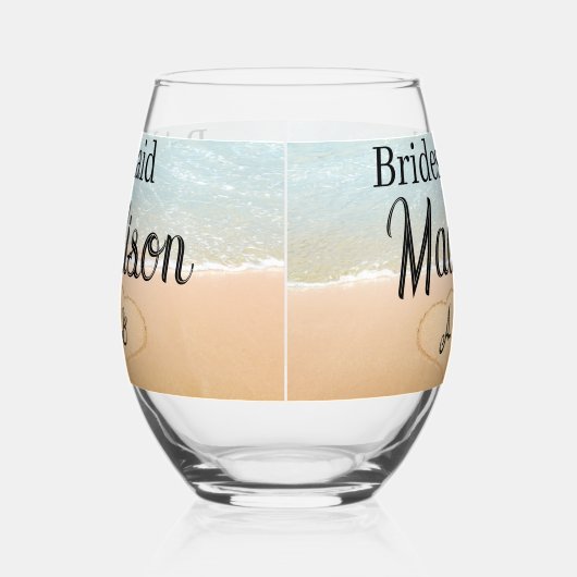 カスタムブリデスメイドギフトビーチ結婚式ハート砂 ステムなしワイングラス (左)