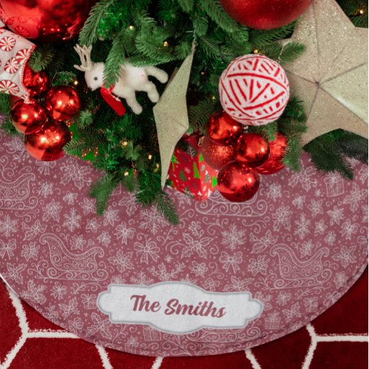 カスタムブルゴーニドゥルクリスマスススそりパターン ブラッシュドポリエステルツリースカート