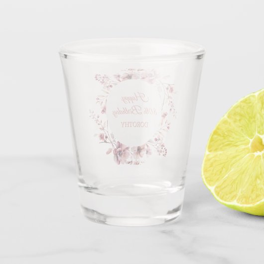 カスタムブルゴーニュダスティピンクフローラ80誕生日 ショットグラス (裏面)