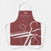 カスタムブルゴーニュ白のロゴのモットヘアツール エプロン (正面)