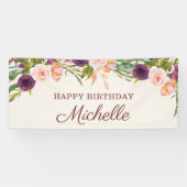 カスタムブルゴーニュ赤面ピンクフローラハッピーバースデー 横断幕 (横)