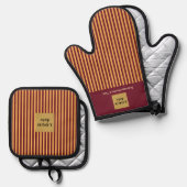 カスタムブルゴーニュ&金ゴールドストライプ 鍋つかみ&鍋敷きセット (正面/裏面)