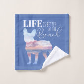 カスタムブルドッグフランスのビーチシーンタオルセット バスタオルセット (ウォッシュタオル)