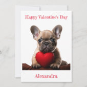 カスタムブルドッグ保持フランスのハートバレンタイン シーズンカード (正面)