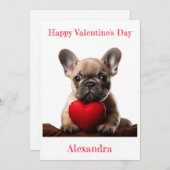 カスタムブルドッグ保持フランスのハートバレンタイン シーズンカード (正面/裏面)