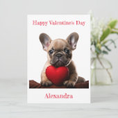カスタムブルドッグ保持フランスのハートバレンタイン シーズンカード (スタンド正面)